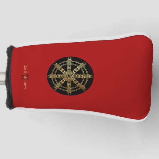 Buddhisme Vergulde Dharma Wiel Gepersonaliseerd Golfheadcover (Voorkant)