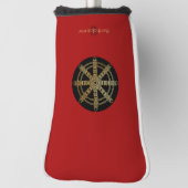 Buddhisme Vergulde Dharma Wiel Gepersonaliseerd Golfheadcover (Draai 90)