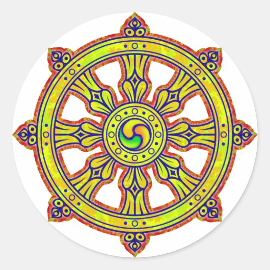 Buddhist Dharma Chakra Ronde Sticker (Voorkant)