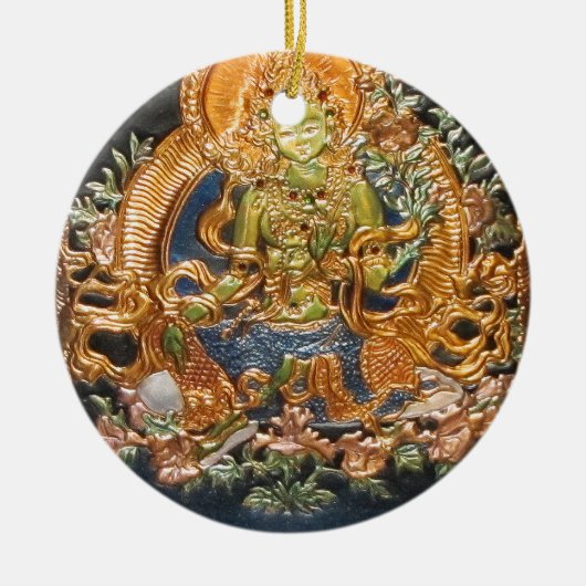 BUDDHIST GODDESS GREEN TARA METALLIC INLAY KERAMISCH ORNAMENT (Voorkant)