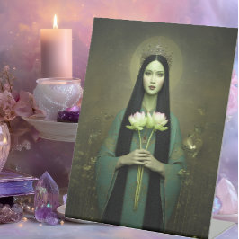 Buddhist Goddess Green Tara Vintage Style Portrait Reclamebord Met Voetstuk