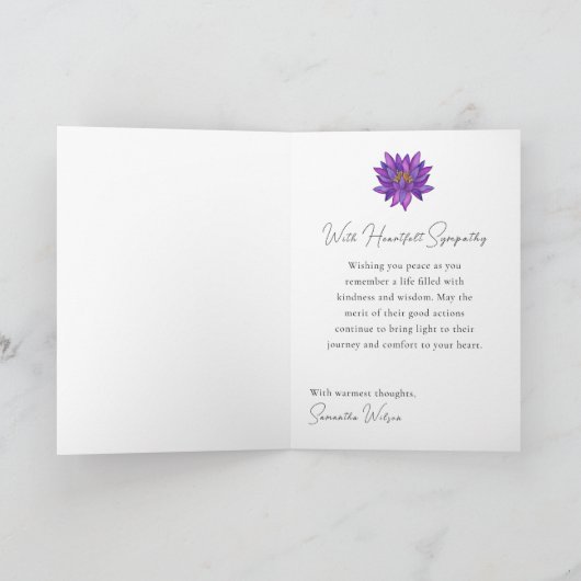 Buddhist Sympathy Card with Peaceful Buddha Statue Kaart (Binnen)