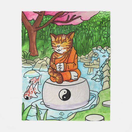 Buddhist Tabby Meditation Cat Fleece Deken (Voorkant)