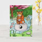 Buddhist Tabby Meditation Cat Kaart (Gele Bloem)