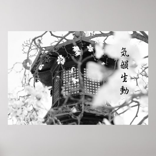 Buddhist Temple Lamp Post Grace Dignity B&W Poster (Voorkant)
