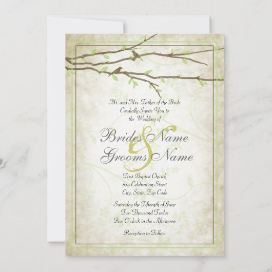 Budding Branches with Birds III Invitation Kaart (Achterkant)