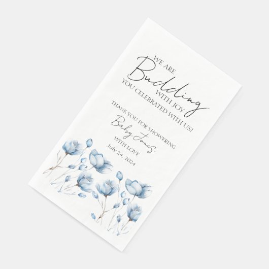 Budding Met Joy Blue Baby Jongen Douche Gift Label Servet (Hoek)