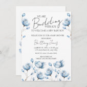 Budding met Joy Blue Baby shower Invite Kaart (Voorkant / Achterkant)