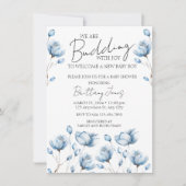Budding met Joy Blue Baby shower Invite Kaart (Voorkant)