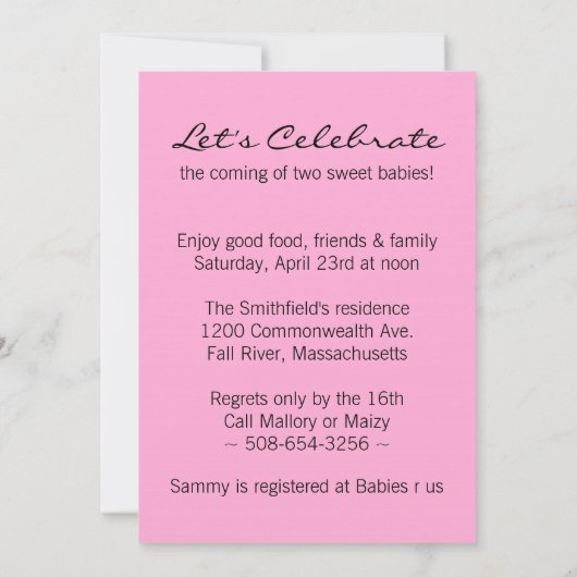 Budding Twins Baby shower Roze Tulp Uitnodiging (Achterkant)