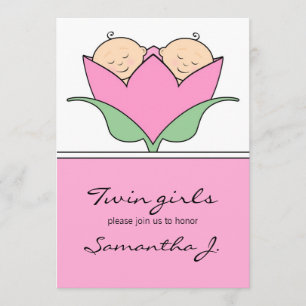Budding Twins Baby shower Roze Tulp Uitnodiging