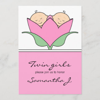 Budding Twins Baby shower Roze Tulp Uitnodiging