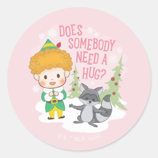 Buddy de Elf Heeft iemand een knuffel nodig? Ronde Sticker (Voorkant)