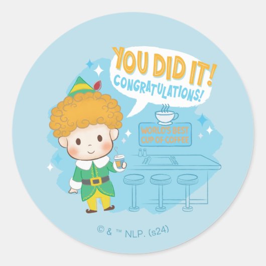 Buddy de Elf, je hebt het gedaan! Felicitatie! Ronde Sticker (Voorkant)
