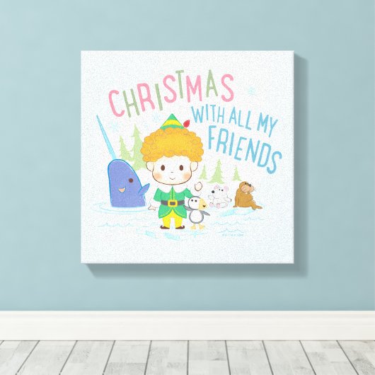 Buddy de Elf Kerstmis met al mijn vrienden Canvas Afdruk (Insitu (Houten vloer))
