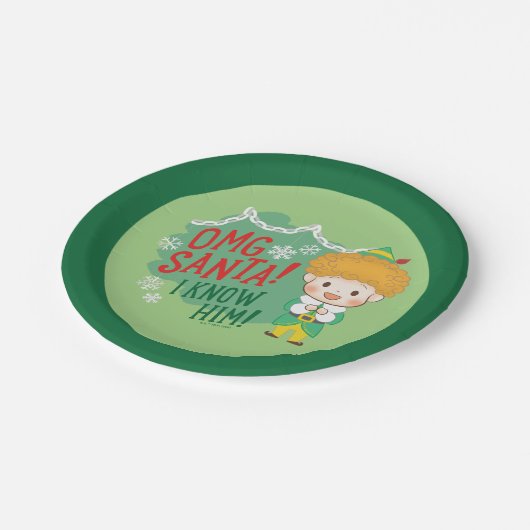 Buddy de Elf OMG Santa! Ik ken hem! Papieren Bordje (Gekanteld)