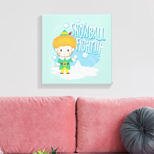 Buddy de Elf Sneeuwballengevecht! Canvas Afdruk (Insitu (Woonkamer))