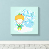 Buddy de Elf Sneeuwballengevecht! Canvas Afdruk (Insitu (Houten vloer))