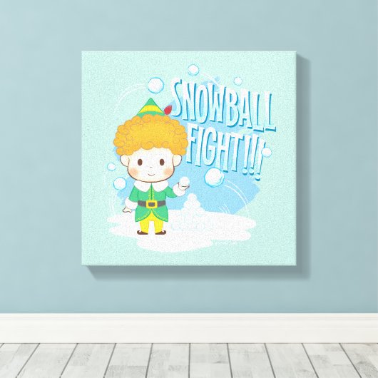 Buddy de Elf Sneeuwballengevecht! Canvas Afdruk (Insitu (Houten vloer))