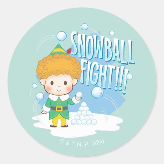 Buddy de Elf Sneeuwballengevecht! Ronde Sticker (Voorkant)
