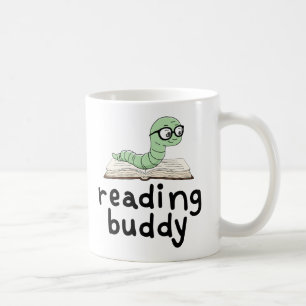 Buddy Schattigee boekenwurm lezen met boek Koffiemok