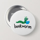 Buddy Schattigee boekenwurm lezen met boek Ronde Button 7,6 Cm (Voorkant /achterkant)