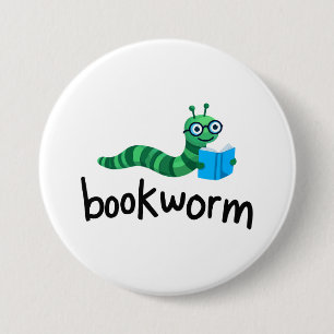 Buddy Schattigee boekenwurm lezen met boek Ronde Button 7,6 Cm