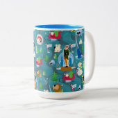 Buddy the Elf and Characters Teal Pattern Tweekleurige Koffiemok (Voorkant rechts)