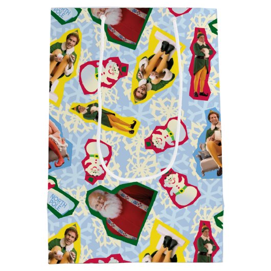 Buddy the Elf and Santa North Pole Pattern Medium Cadeauzakje (Achterkant)