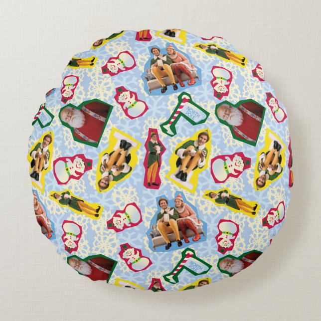 Buddy the Elf and Santa North Pole Pattern Rond Kussen (Voorkant)