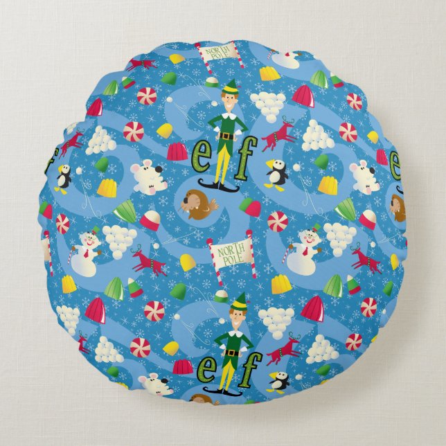 Buddy the Elf Cartoon Pattern Rond Kussen (Voorkant)