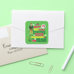 Buddy the Elf Christmas Cheer Graphic Quote Vierkante Sticker<br><div class="desc">This graphic features Buddy the Elf and the quote,  "The best way to spread Christmas cheer,  singing loud for all to hear"</div>