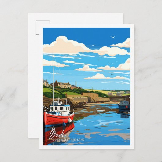 Bude Cornwall Engeland Kunstwerk Reizen Illustrati Briefkaart (Voorkant / Achterkant)