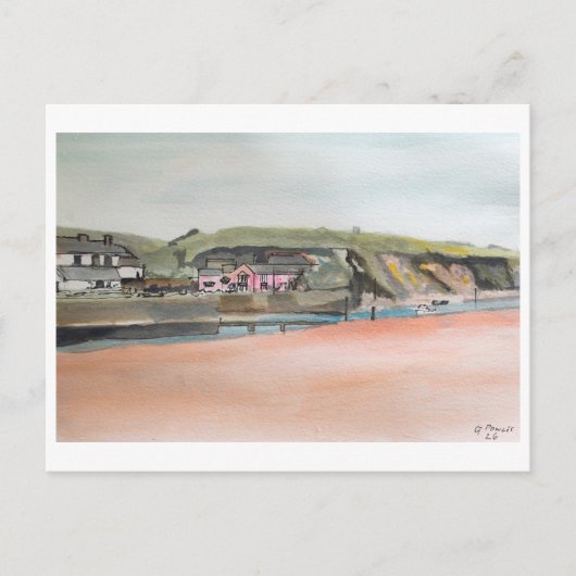 Bude Cornwall Landschap – Waterverf Kustkunst Briefkaart (Voorkant)