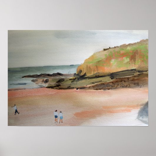 Bude Cornwall VK Kust Waterverf Landschap Poster (Voorkant)