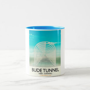 Bude Tunnel, Cornwall Parody Travel poster Tweekleurige Koffiemok