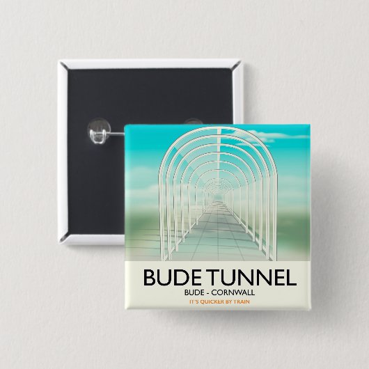 Bude Tunnel, Cornwall Parody Travel poster Vierkante Button 5,1 Cm (Voorkant /achterkant)