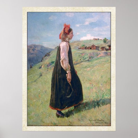 Budeia Norway Hallingdal Folk Costume Poster (Voorkant)