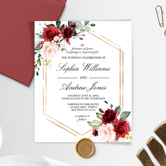 Budet Burgundy & Blush Pink Wedding Invitation