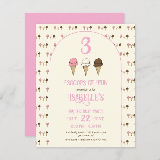 Budge 3 scoops van leuk 3e verjaardagsfeest (Voorkant / Achterkant)