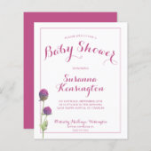 Budge roze teistle Baby Girl Uitnodiging (Voorkant / Achterkant)
