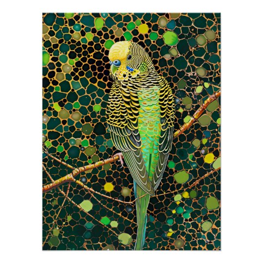 Budgerigar in Aboriginal Dot Art Style Perfect Poster (Voorkant)