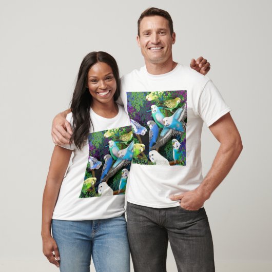 Budgerigar Parakeets en Ferns T-Shirt (Unisex)