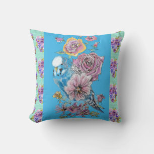 Budgerigar Rose Watercolor floral Cushion Kussen