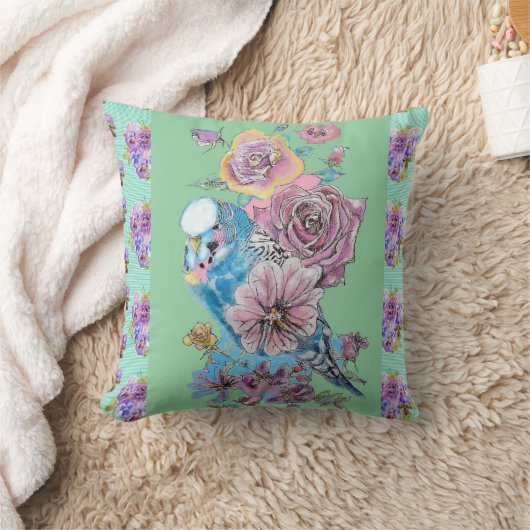 Budgerigar Rose Watercolor floral Cushion Kussen (Deken)