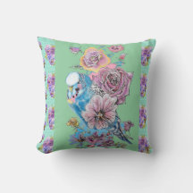 Budgerigar Rose Watercolor floral Cushion