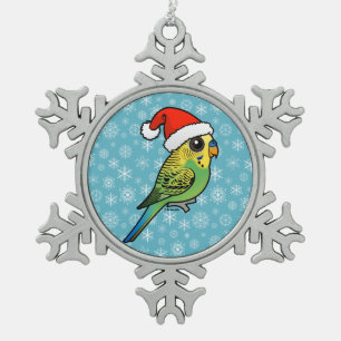 Budgerigar Santa Claus Tin Sneeuwvlok Ornament