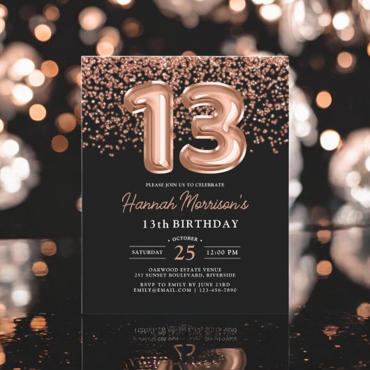 Budget 13e Verjaardag Roos Gold Black Invitation