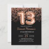 Budget 13e Verjaardag Roos Gold Black Invitation (Voorkant)