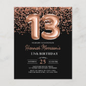 Budget 13e Verjaardag Roos Gold Black Invitation Flyer (Voorkant)